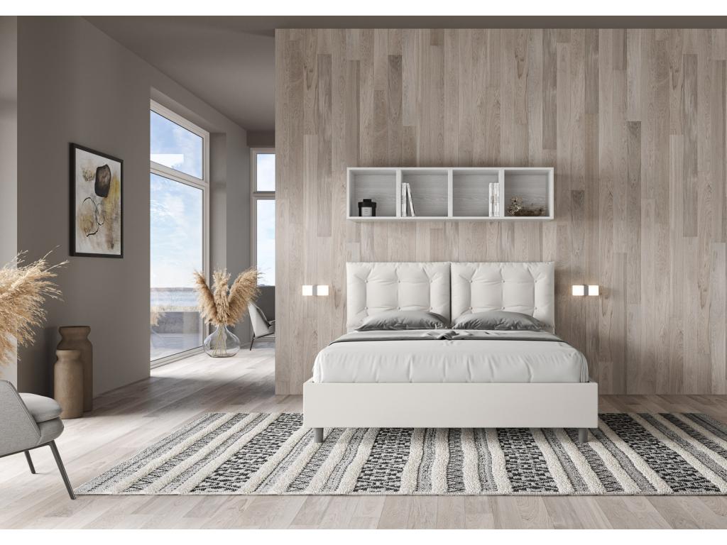 Bed with upholstered slatted base 160x190 white faux leather Laviecasa EWXI26616