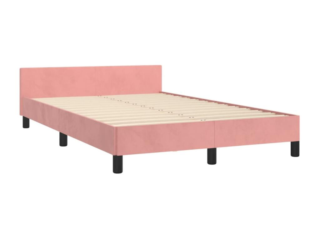 Bed frame with pink headboard, 120x190 cm, velvet, NNZS51569