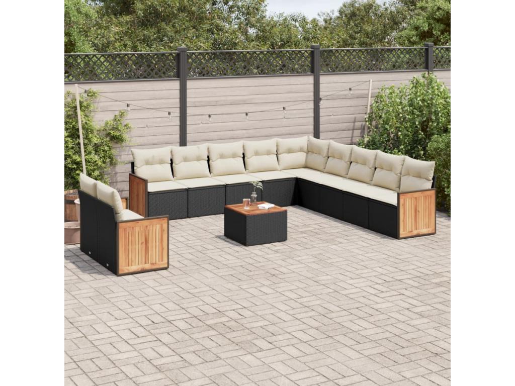 12-piece garden furniture set with cushions, black resin wicker RPQN29092