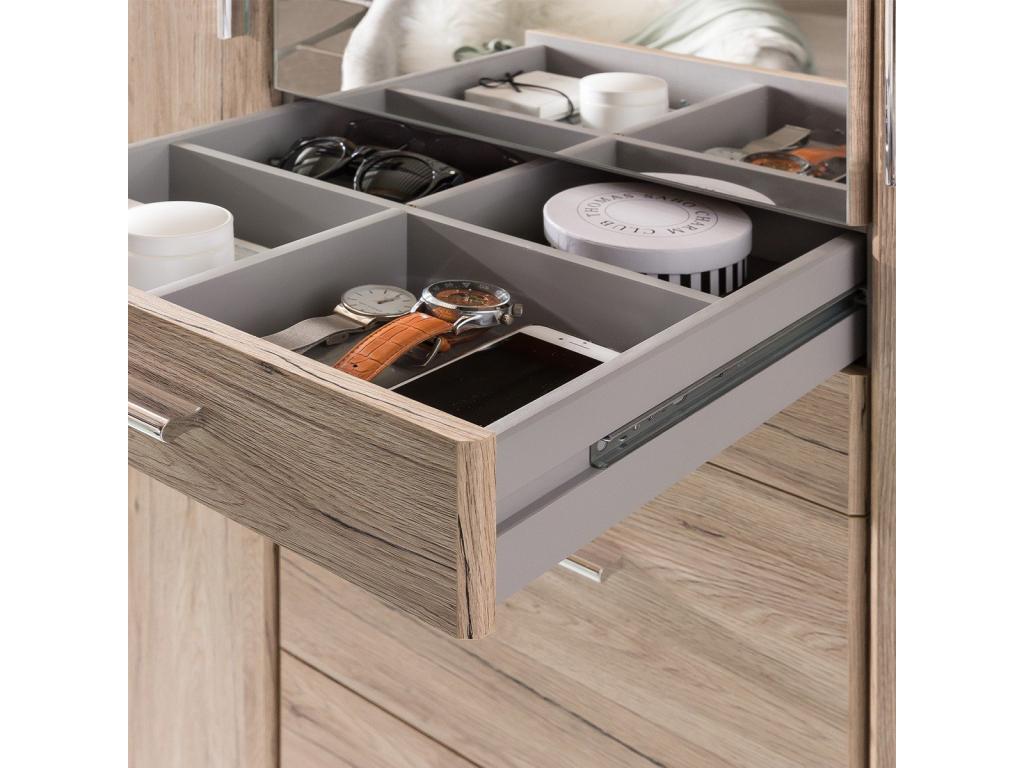 Wardrobe with 3 doors, including 1 mirror, and 4 drawers - W135 cm