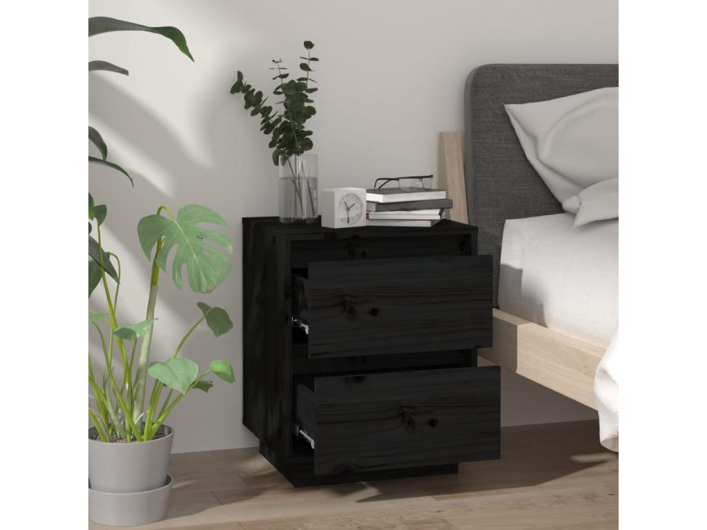 2-piece bedside tables, black, 40x35x50 cm, solid pine wood