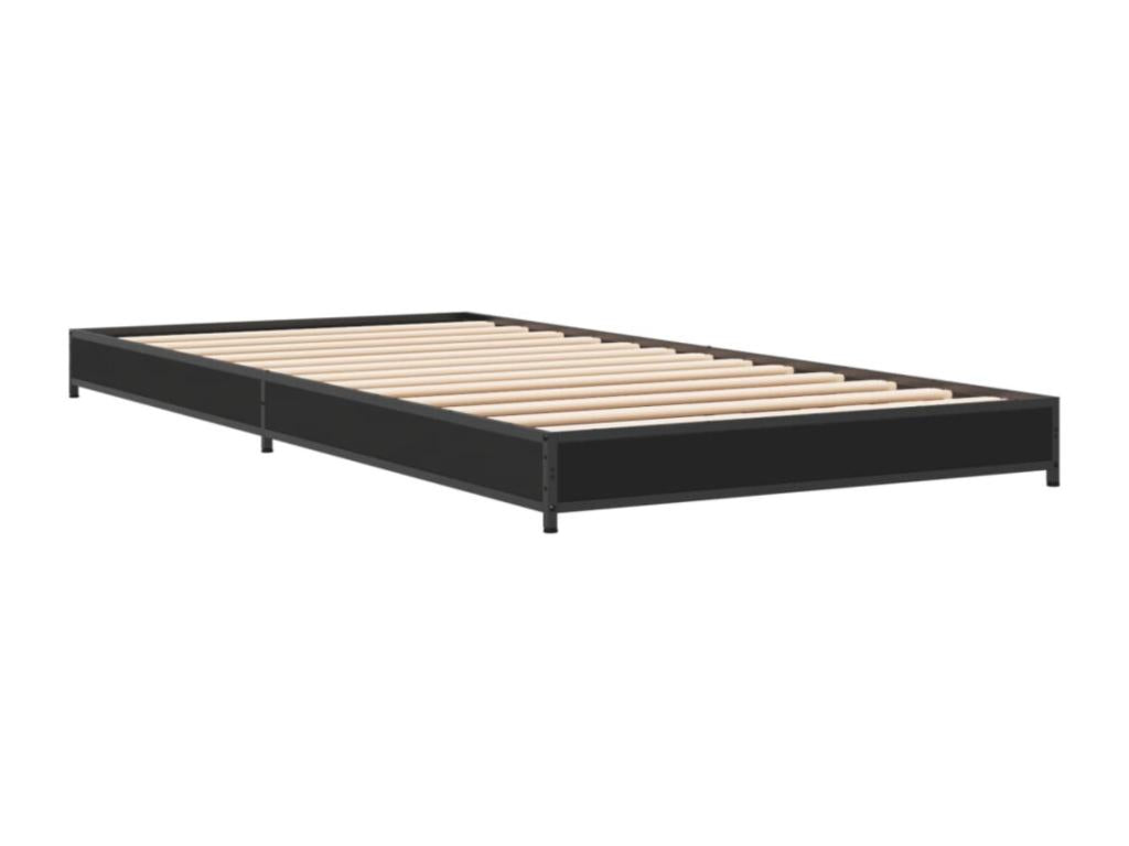 Black bed frame 90x200 engineered wood and metal PSFE45496