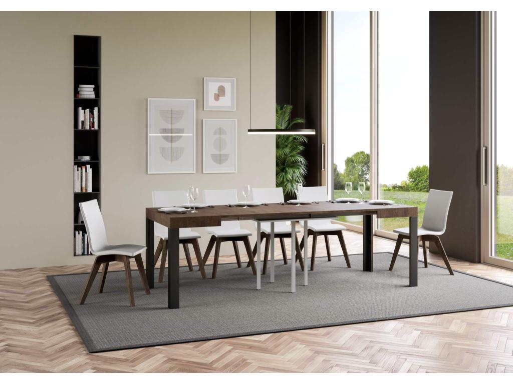 Extendable table 90x90/246 cm Meublori Walnut with Anthracite frame