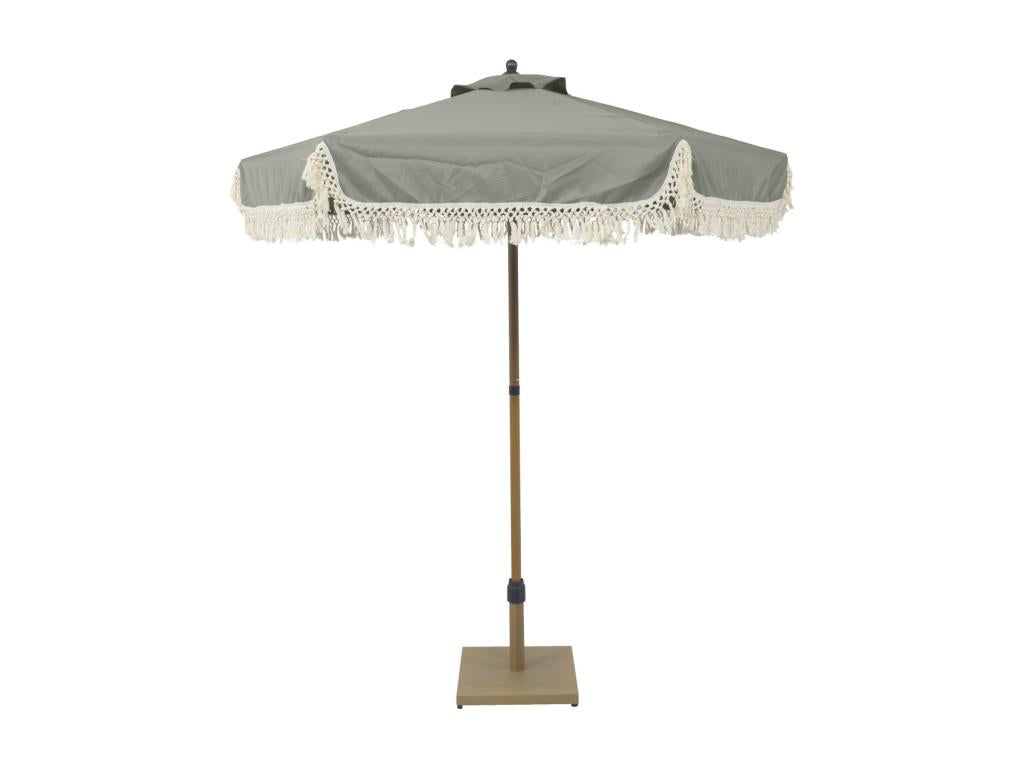 Meublori straight parasol with fringe, 2m - khaki - steel - wood-effect pole - Meublori 30 - D 200 x H 225 cm