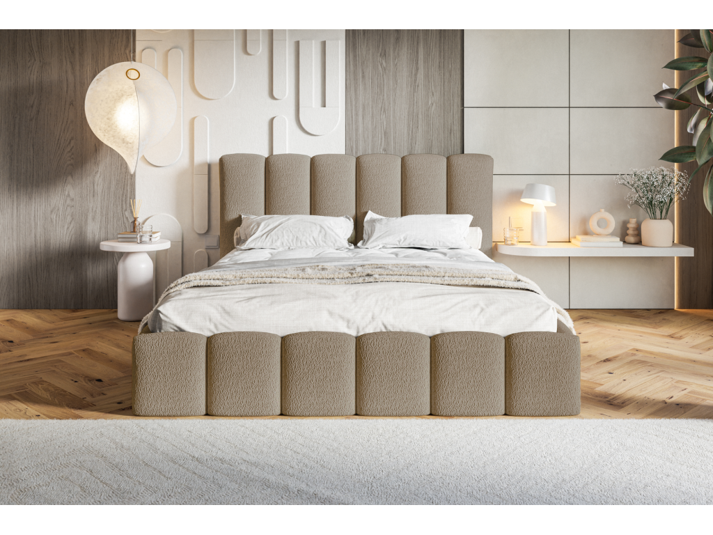 Meublori Upholstered Bed 180x200 cm with Storage - Double Bed 180x200 in Brown Bouclé Fabric - Anthology 5