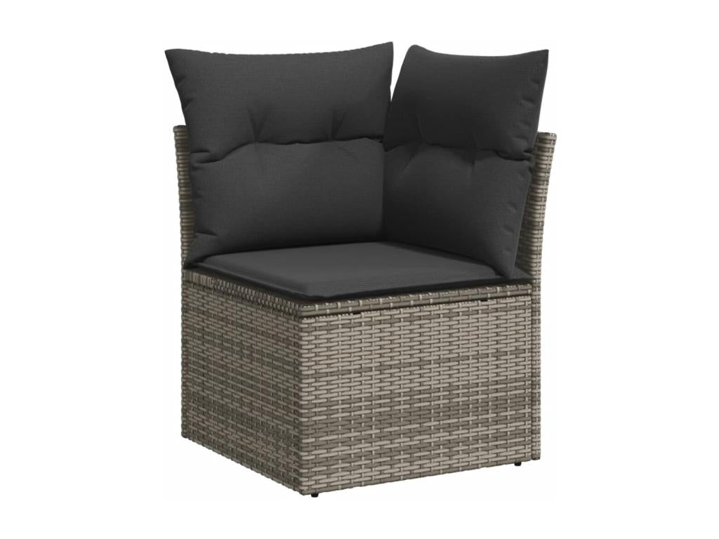 14-piece garden furniture set with cushions, grey woven resin