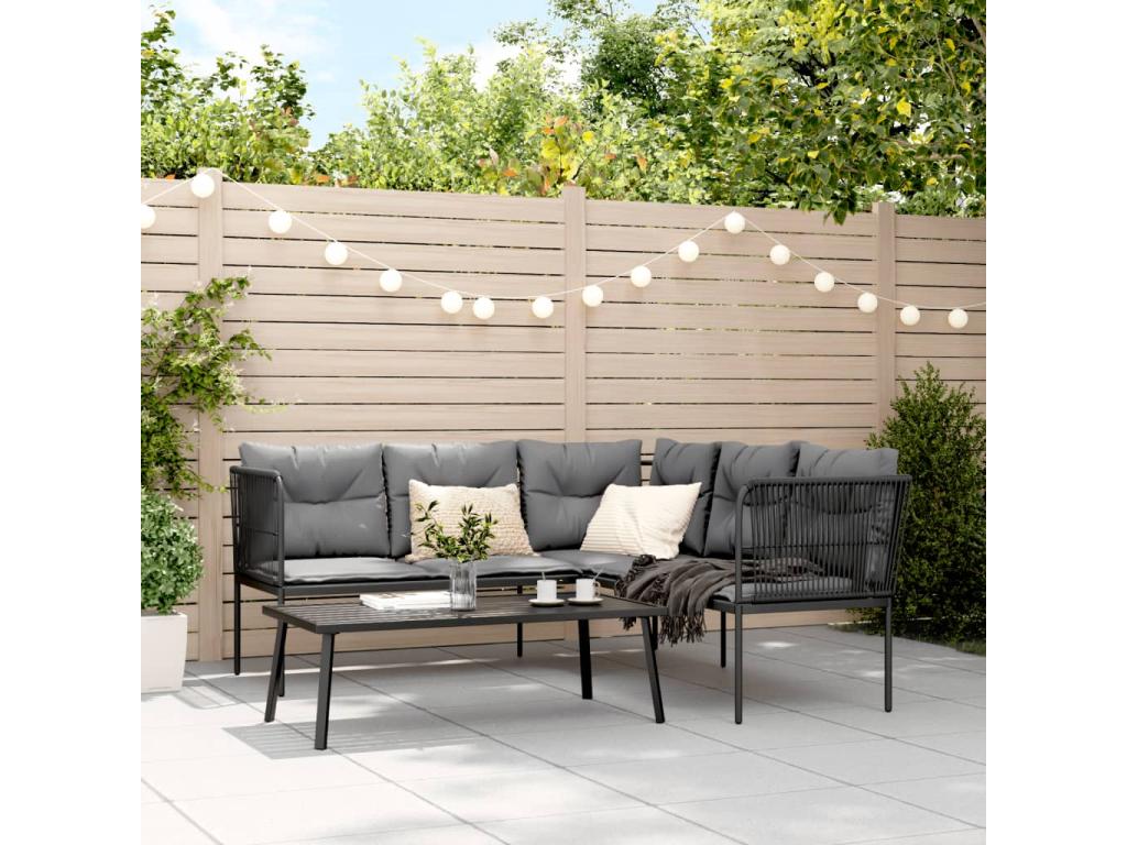 Garden sofa and cushion set, black steel and textilene, LABI60760