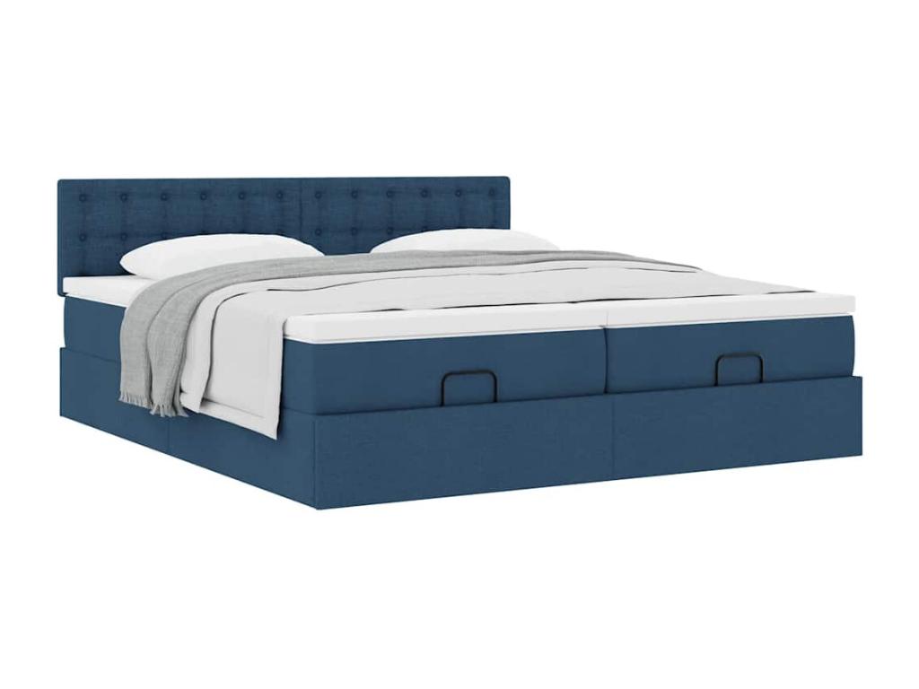 Ottoman bed frame with blue mattress 180x200 cm fabric COPK97493