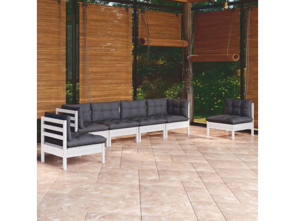 6-piece garden furniture set with cushions, solid pine wood LSDY64833