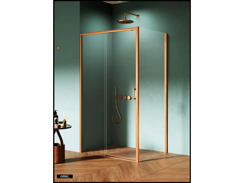 Shower Door with Side Panel, Corner Opening - 160x80x200 - Brushed Copper - Premium - Left