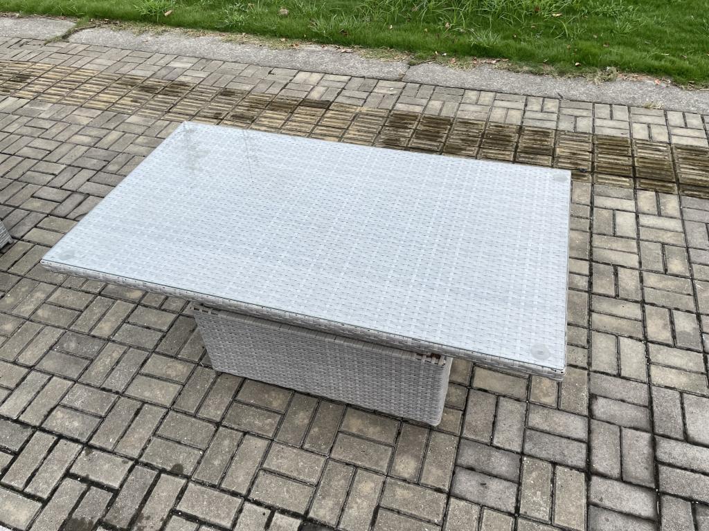 Rattan garden dining furniture set with 2 sofas and indoor patio furniture, light grey PVFD67043