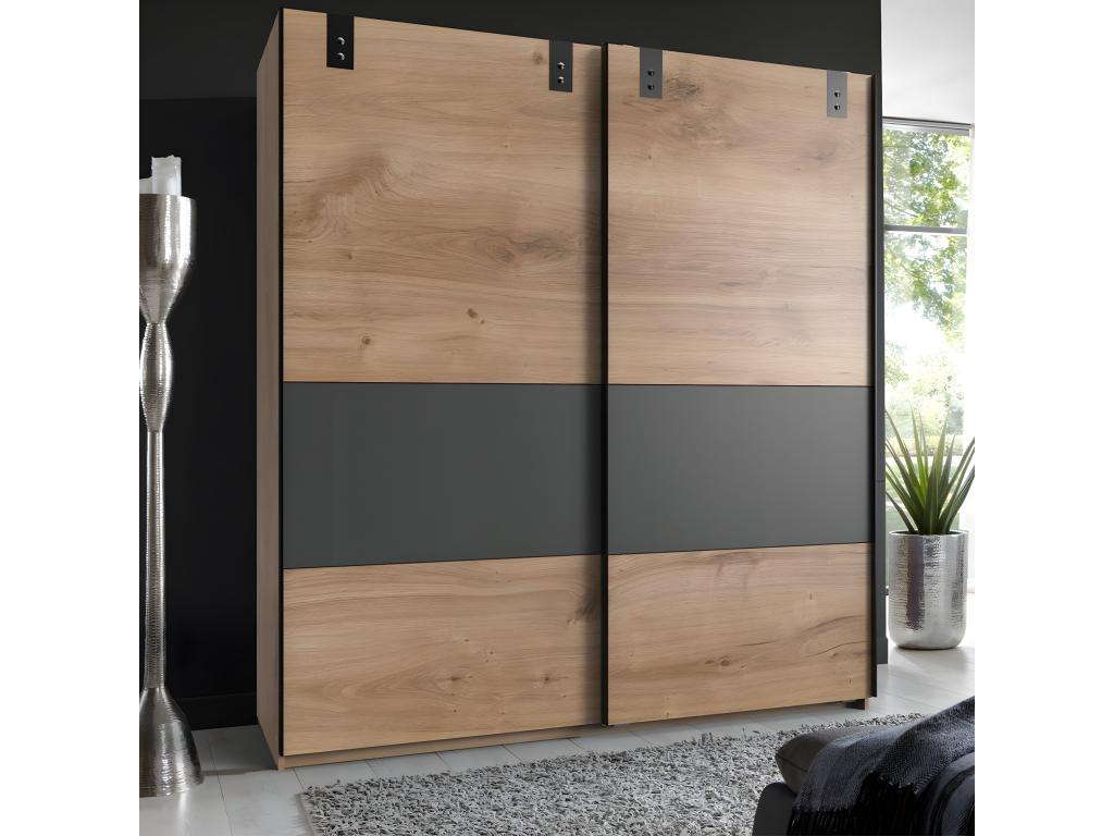 2-door sliding wardrobe with graphite-colored insert - W180 cm GFBZ23275