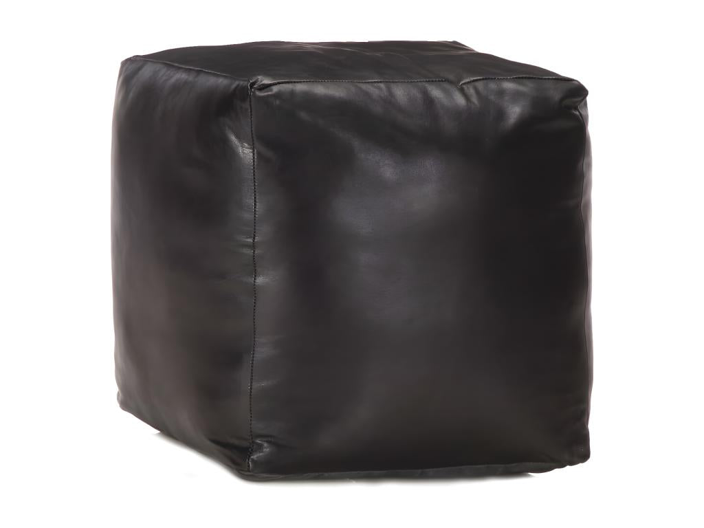 Pouf 40x40x40 cm Black Genuine Goatskin Leather GOSM90118
