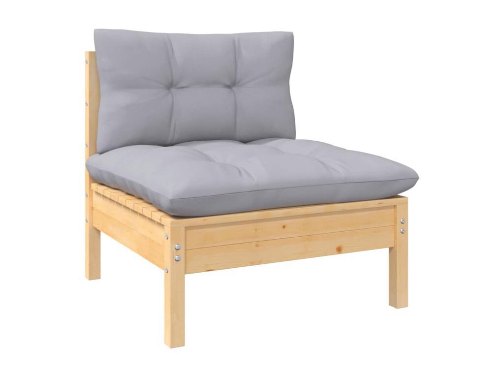 13-piece garden furniture set with grey cushions, solid pine wood