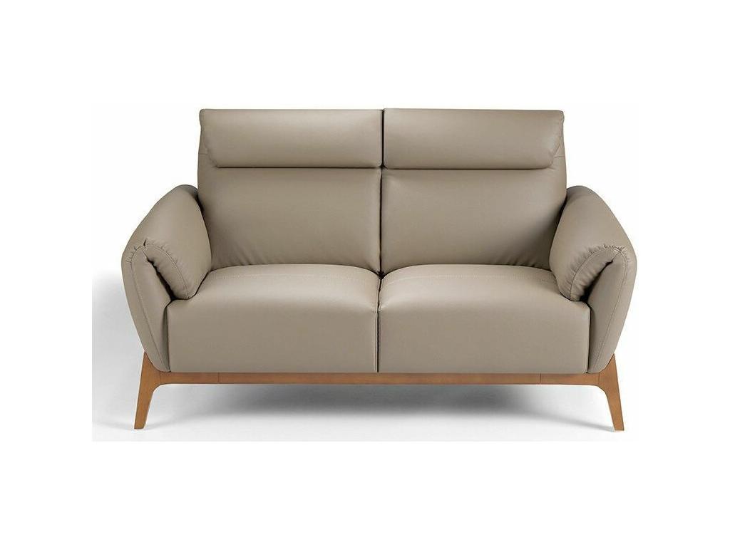 Contemporary 2-seater sofa with walnut wood and leather upholstery, Bima-Color Meublori 20 Brown