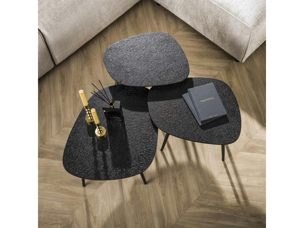 Meublori Organic Design Coffee Table with Anthracite Finish, 3 Pieces