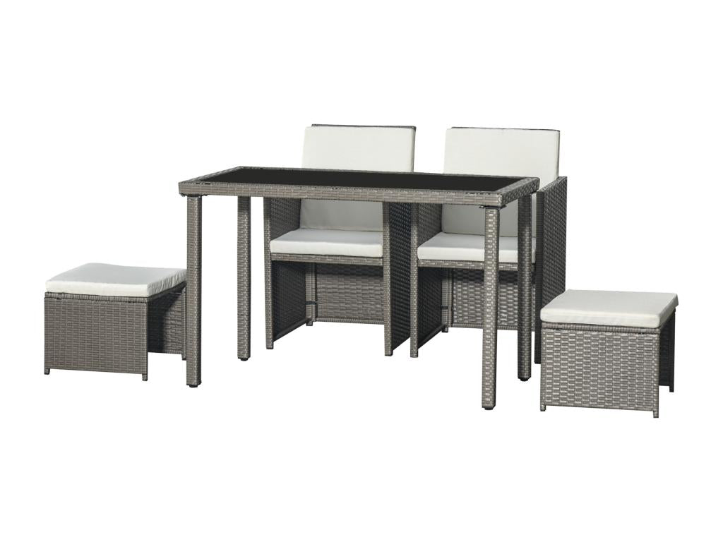 Laviecasa Stackable Garden Furniture Set: 2 One-Piece Armchairs, 2 Stools, Coffee Table, Woven Resin, Removable Cushions, Cream/Grey KJOZ45997