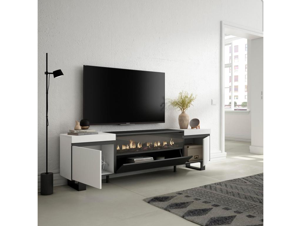 TV Stand/Bench 200x57x35cm For TVs up to 80" Electric Fireplace Industrial Design White and Black