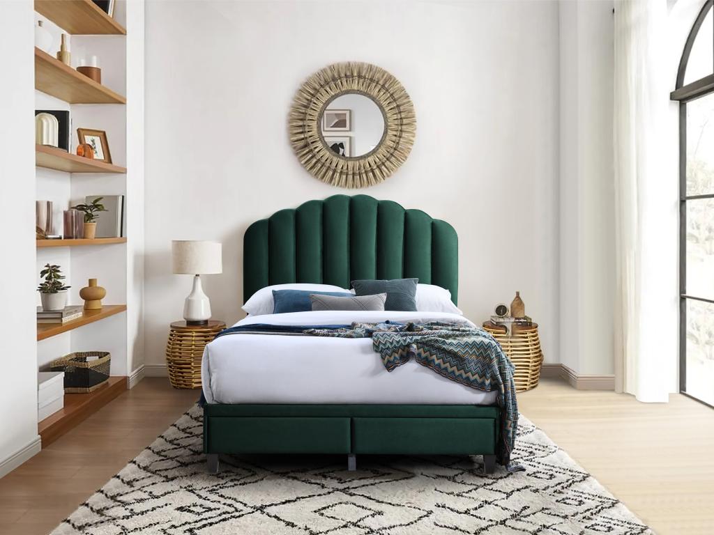 140x190 cm bed with drawers - Velvet - Fir green - Laviecasa DZNL85794