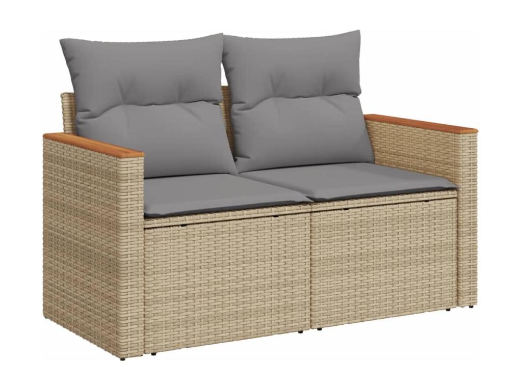 10-piece garden furniture set and cushions, méLaviecasa beige woven resin FRZD96465
