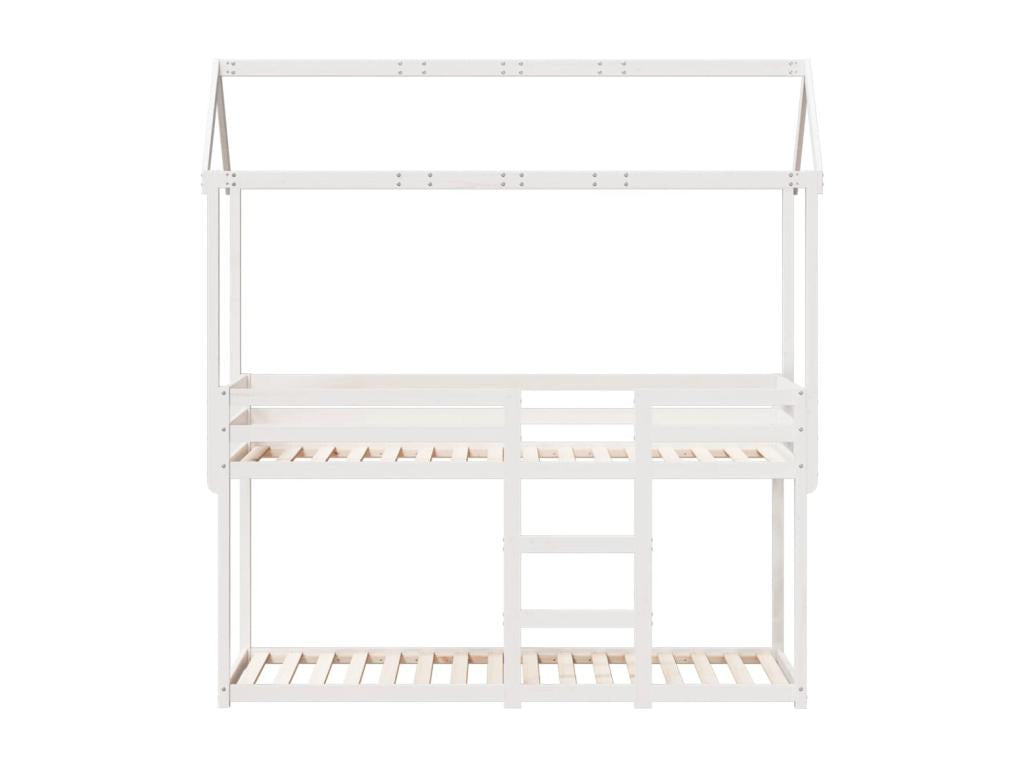 Bunk bed with white roof, 75x190 cm, solid pine wood