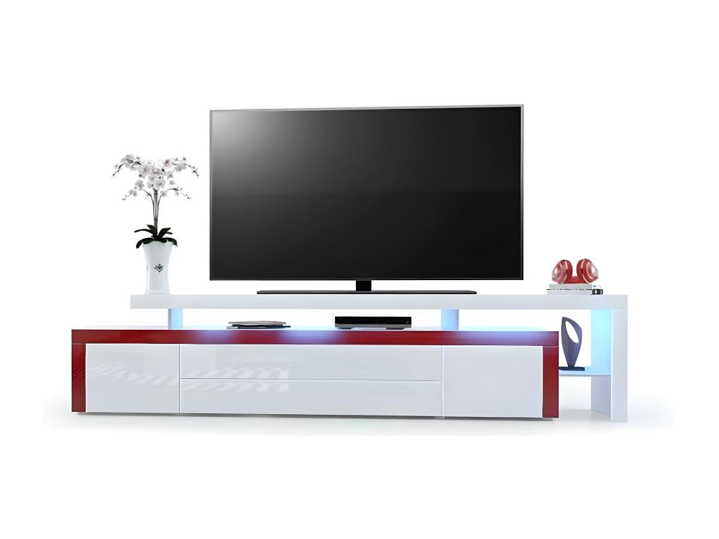 Bordeaux and White Lacquered TV Stand with LED Lighting 52x227x35 cm RFJU39269