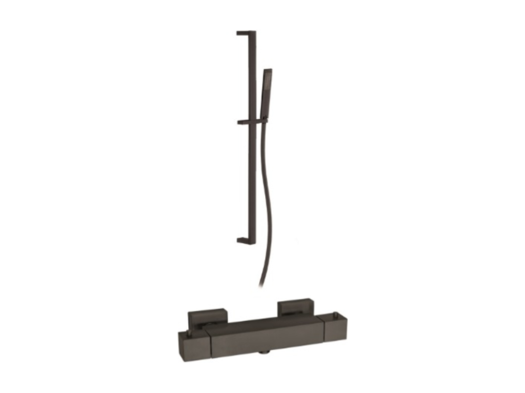 Thermostatic shower faucet with shower set, Meublori Square Brushed Black