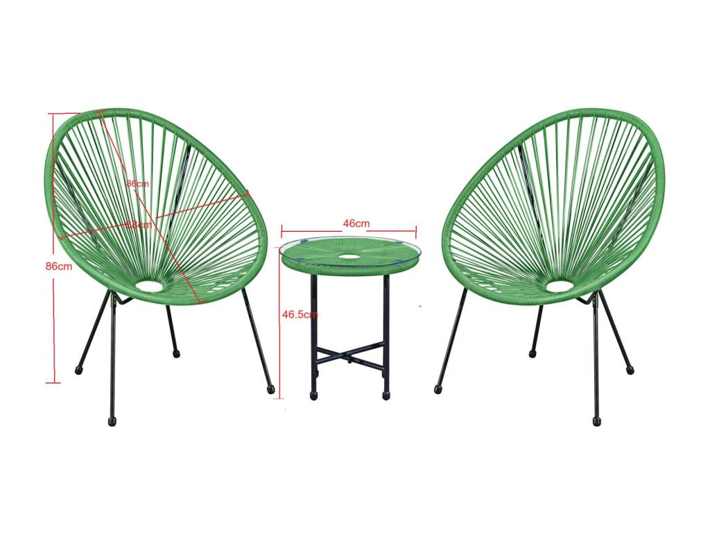Set of 2 Garden Chairs in Resin Rope - Green - Meublori