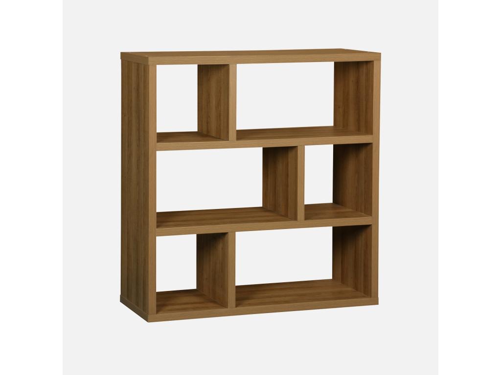 Asymmetrical 3-tier, 6-compartment bookcase - mango wood effect - W 111.2 x D 39 x H 115.2cm FJZX00387