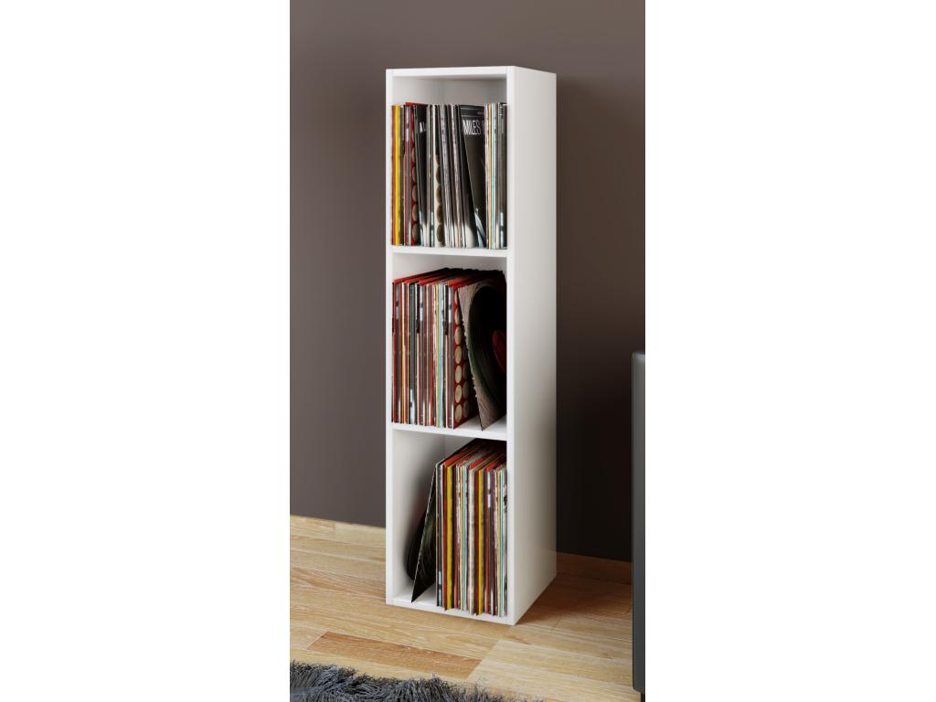 Meublori LP Vinyl Wood Stand Filing Shelf Storage Rack Platto 3 Compartments White