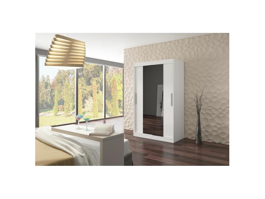 Small bedroom wardrobe with 2 sliding doors, white with mirror, Laviecasa 120cm QJQS87826