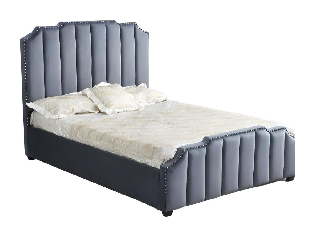 Adult bed 160x200 cm pepper grey velvet studded slatted base included QFKK84813