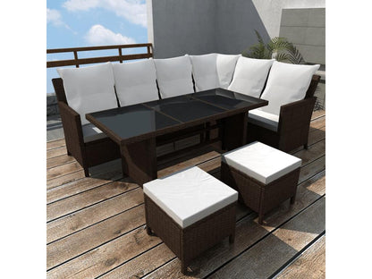 4-piece garden furniture set with cushions, brown woven resin QQRU13907