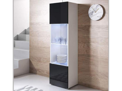 Display cabinet for living room/dining room in white and black with LED lighting, 40x29x167cm, Meublori V6