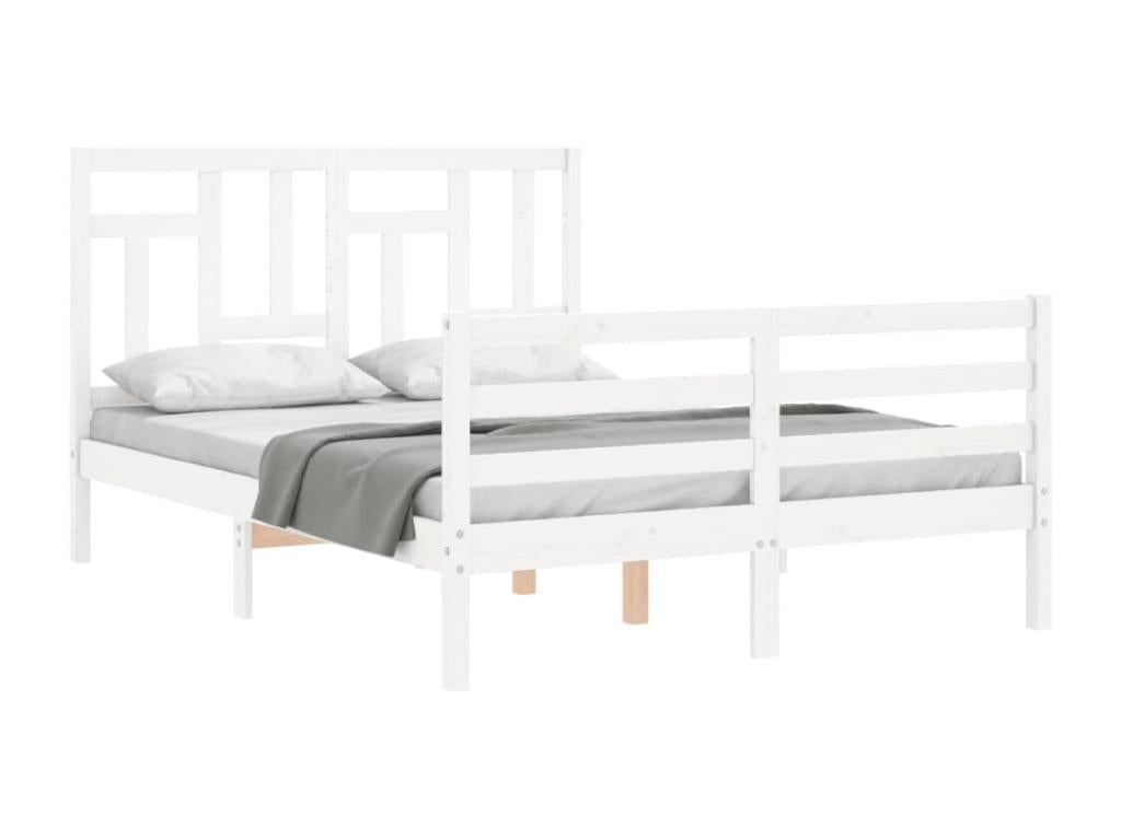 Bed frame with white headboard, small double bed, solid wood THOS71309