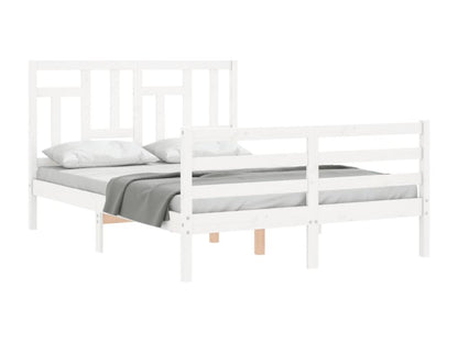 Bed frame with white headboard, small double bed, solid wood THOS71309