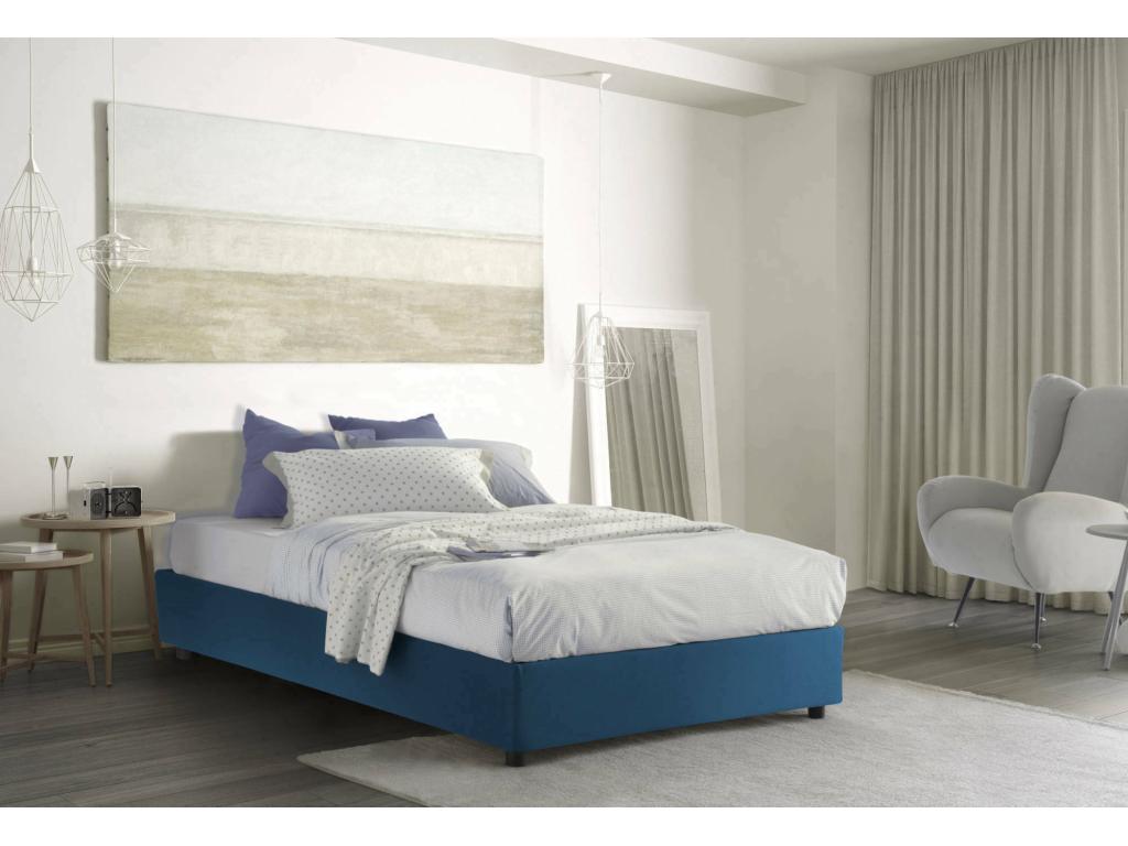 Meublori Double Bed with Storage Bed and Fabric Upholstery, Made in Italy, Front Opening, Includes 120x190 cm Mattress, Blue