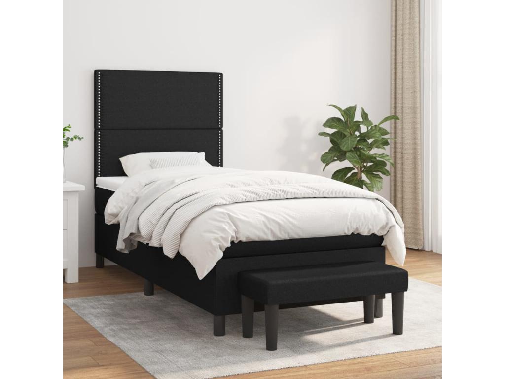 Upholstered bed base with mattress, black, 90x190 cm, fabric