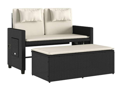 Reclining garden bench with cushions, black woven resin IZPH42600