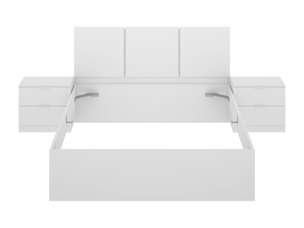 Bed headboard set, set of 2 bedside tables with 2 drawers, bed frame 140x190 cm, white color FSRE62524