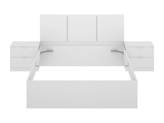 Bed headboard set, set of 2 bedside tables with 2 drawers, bed frame 140x190 cm, white color FSRE62524