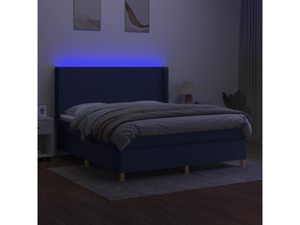 Upholstered bed base with mattress and blue LED lighting, 160x200 cm, fabric
