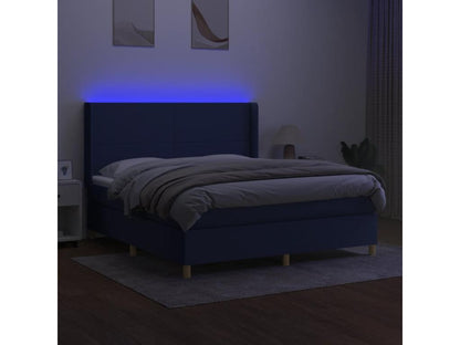 Upholstered bed base with mattress and blue LED lighting, 160x200 cm, fabric