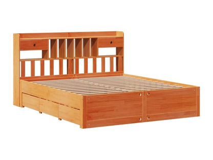 Bookshelf bed without mattress, brown wax finish, 180x200 cm, solid pine, GDML09069