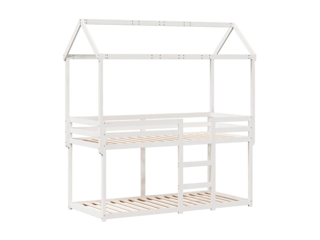 Bunk bed with white roof, 75x190 cm, solid pine wood