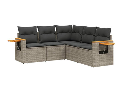 5-piece garden furniture set with grey resin wicker cushions