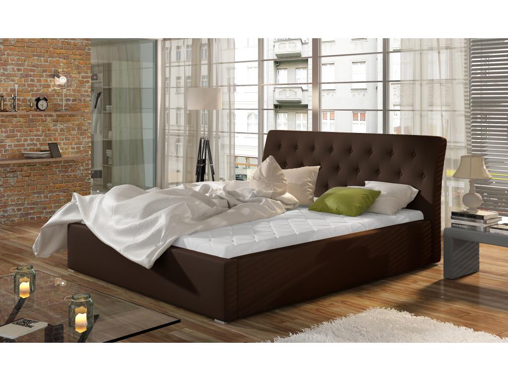 Venizia Upholstered Faux Leather Bed - Brown - 160x200cm - Version with Slatted Base DDJM64663