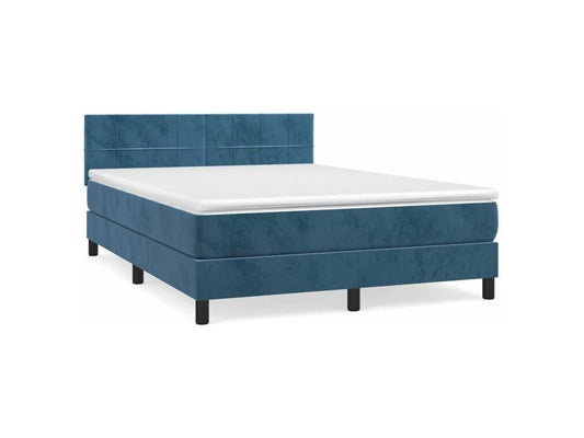 Meublori bed base and mattress, dark blue, 140x200 cm, velvet