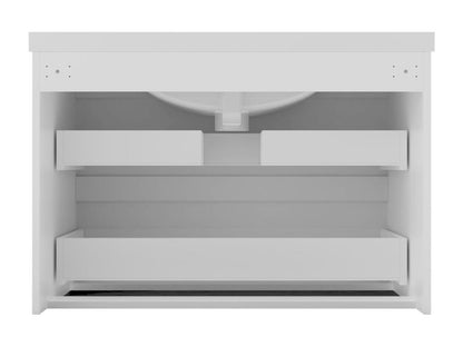 Meublori 80cm White Bathroom Vanity Unit with Single Basin and Dimmable LED Mirror with 3 Colors, Bluetooth, and 3X Magnification