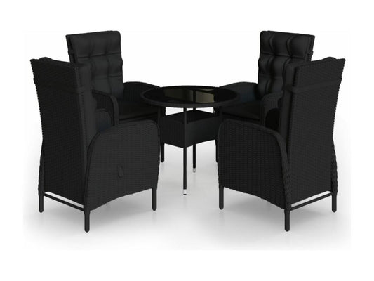 Meublori 5-Piece Garden Furniture Set, Black Wicker Resin